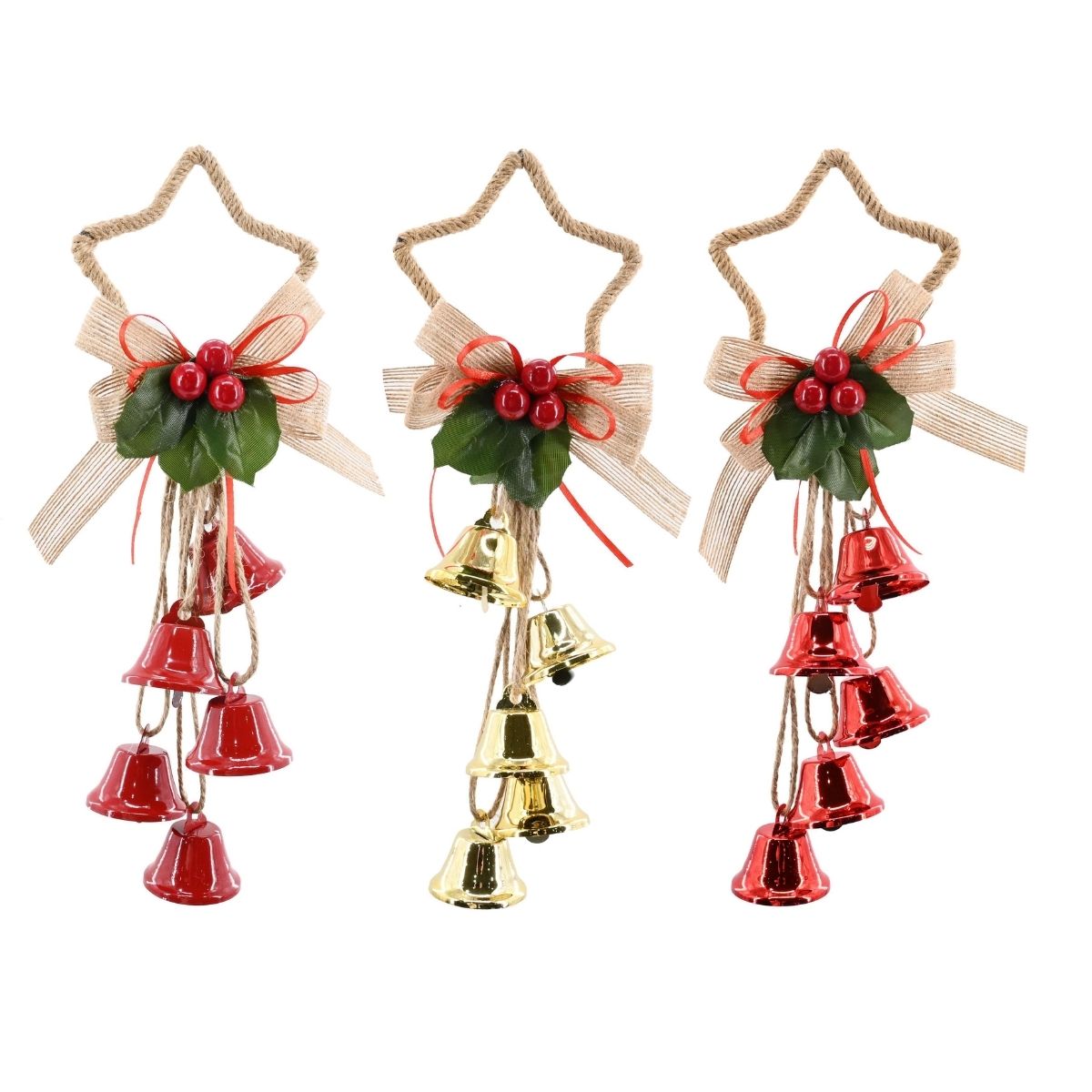 Christmas Star Hanger with Bells 32cm Assorted