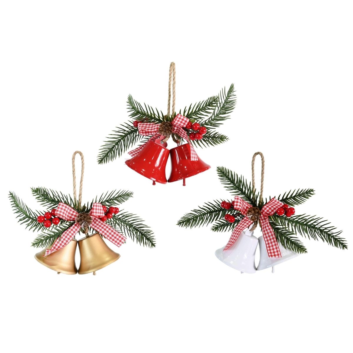 Christmas Twin Bells Hanger Gingham Bow Assorted