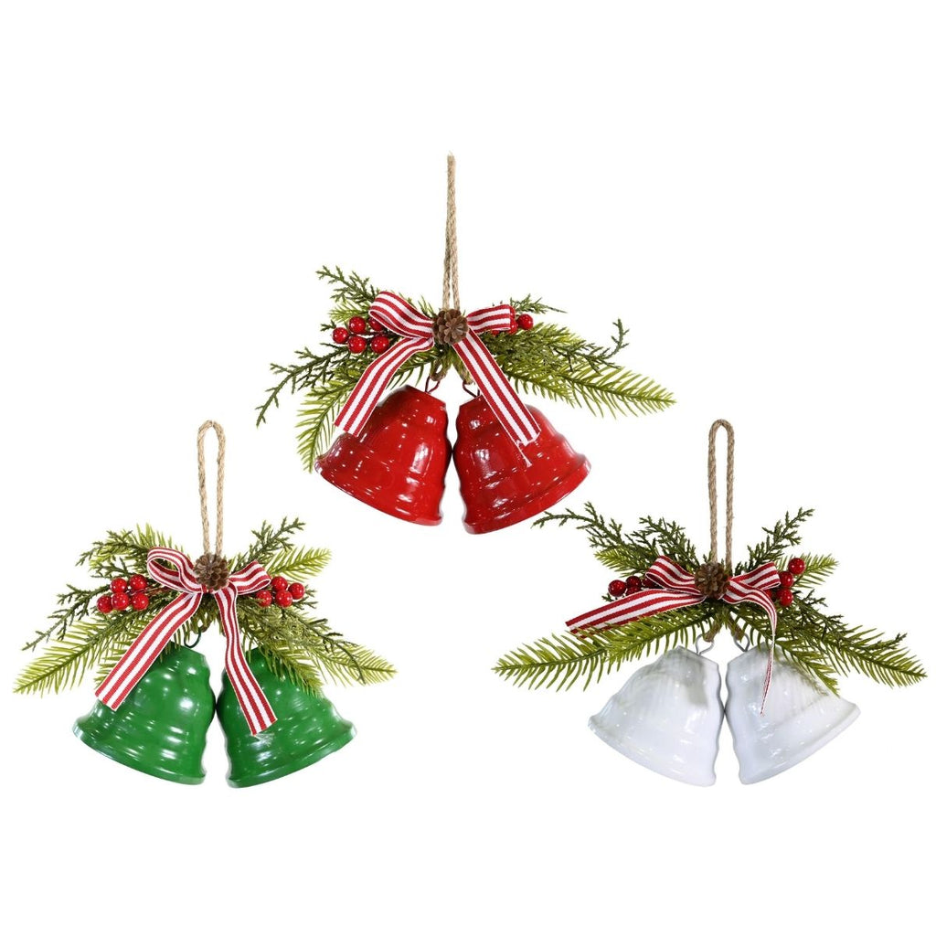 Christmas Twin Bells Hanger Striped Bow Assorted