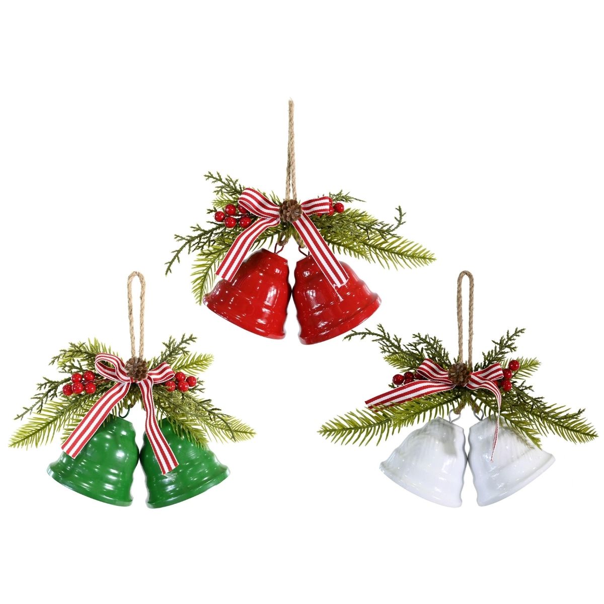 Christmas Twin Bells Hanger Striped Bow Assorted