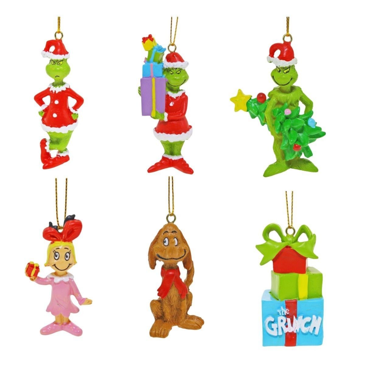 Grinch 5-6.5CM Polyresin Grinch Tree Decorations 6 Asst 12PC Cdu Christmas Decor